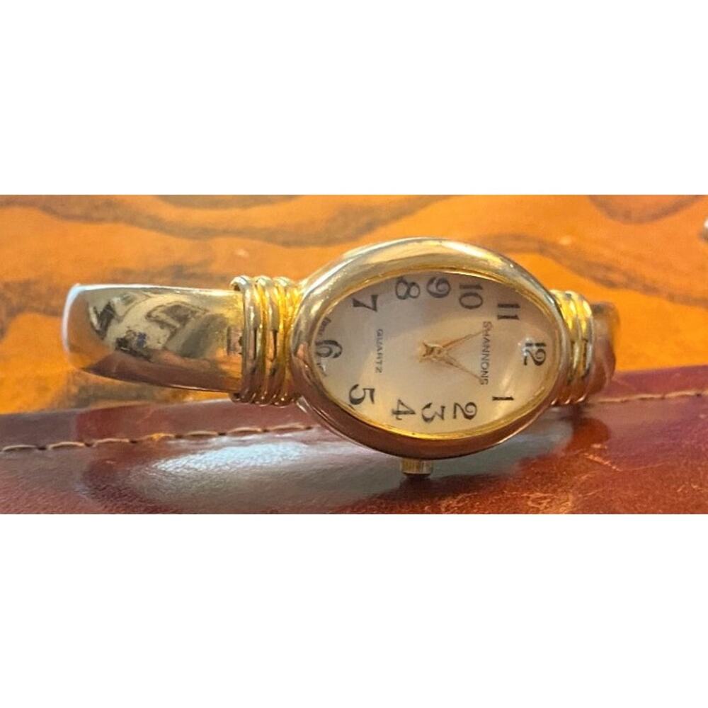 Women's Shannon Bracelet Watch,Swiss Parts,Gold Tone w/Thick Crystal,MOP Face